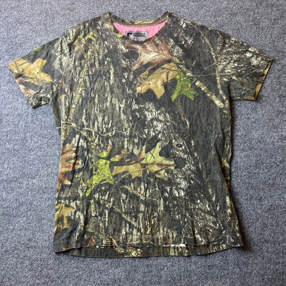 Russell Outdoors T-Shirt Mens XL Camo Short Sleeve Crew Neck Cotton Hunting Tee